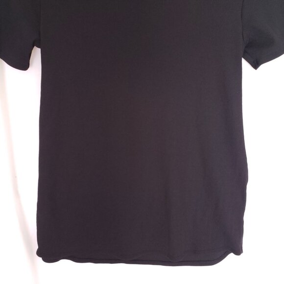 Bombom Women Black Short Sleeve Unique Cut Shirt Blouse Size Small Made in USA - Picture 12 of 13